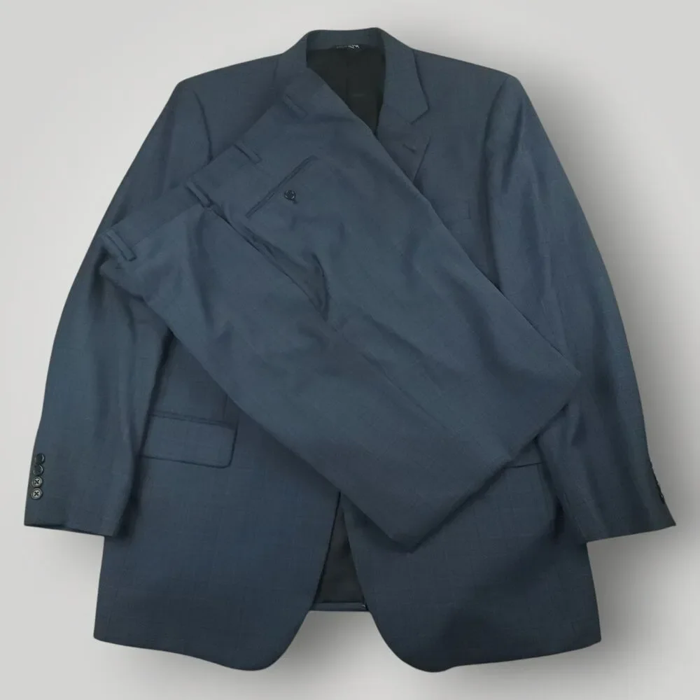 Jos A Bank Suit Mens 46L/41R Wool Classic Fit Wool Prince of Wales Check Blue
